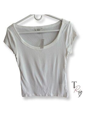 Banana Republic NWT Classic Minimalist Ribbed Scoop Neck Tee White Size Small